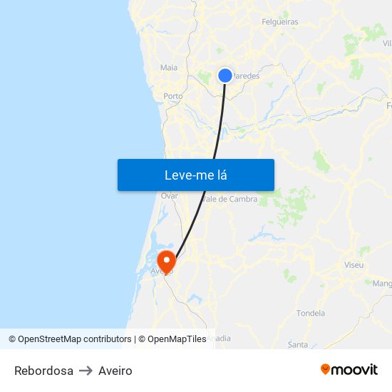 Rebordosa to Aveiro map