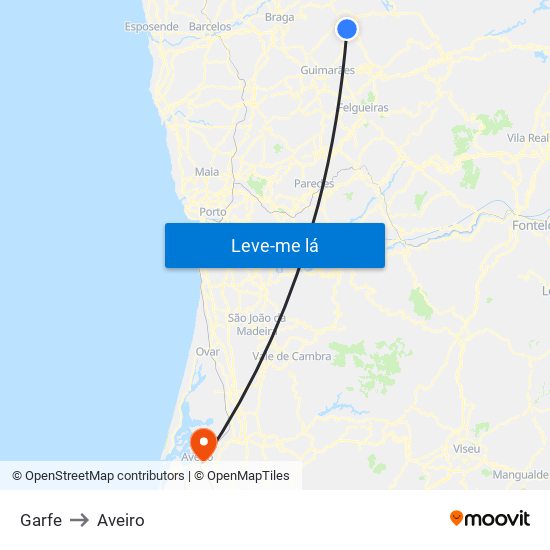 Garfe to Aveiro map