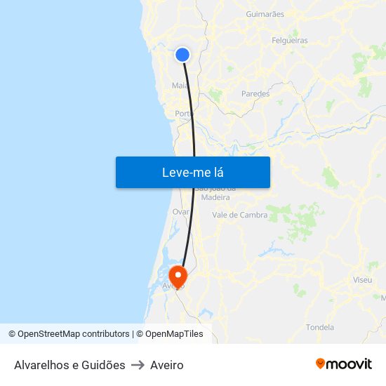 Alvarelhos e Guidões to Aveiro map