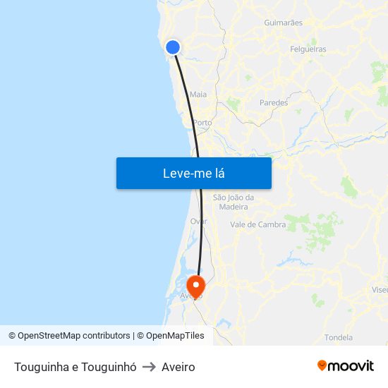 Touguinha e Touguinhó to Aveiro map