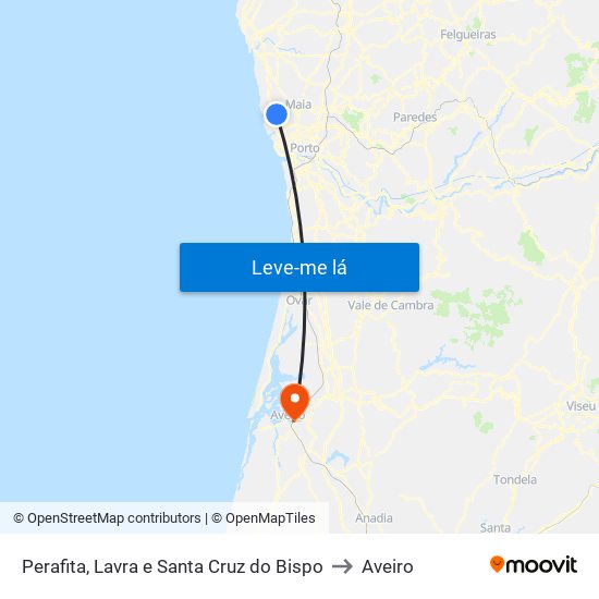 Perafita, Lavra e Santa Cruz do Bispo to Aveiro map