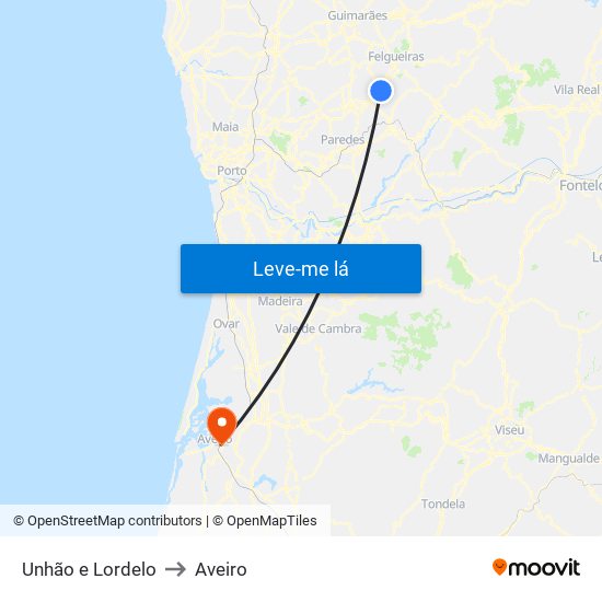 Unhão e Lordelo to Aveiro map