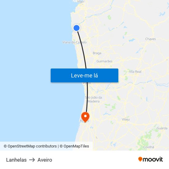 Lanhelas to Aveiro map