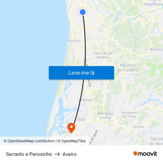 Serzedo e Perosinho to Aveiro map