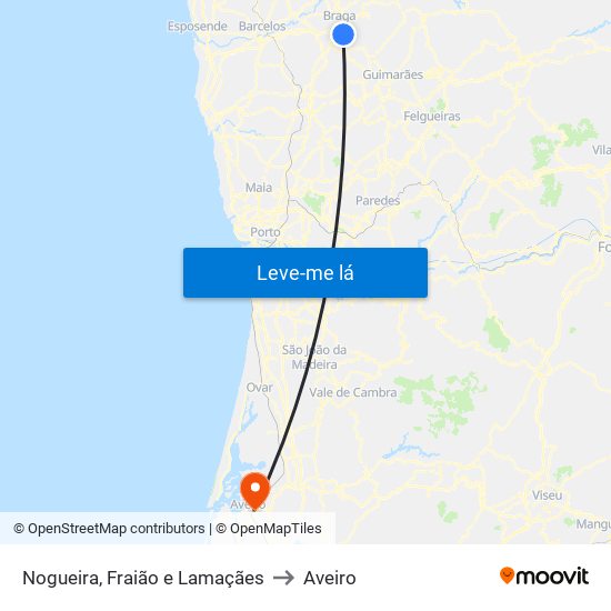 Nogueira, Fraião e Lamaçães to Aveiro map