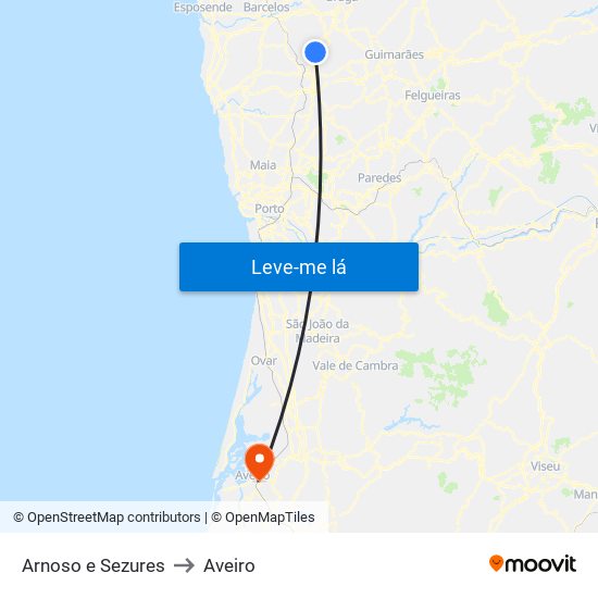 Arnoso e Sezures to Aveiro map