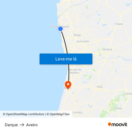 Darque to Aveiro map