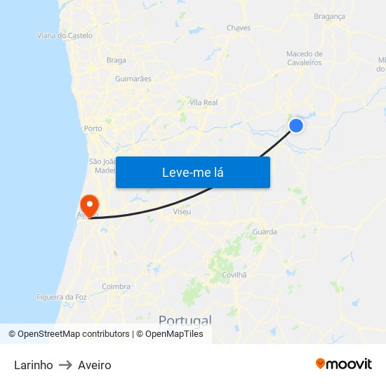 Larinho to Aveiro map