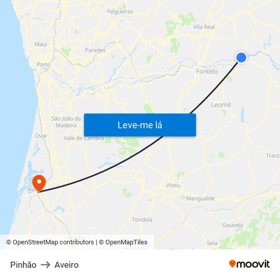 Pinhão to Aveiro map