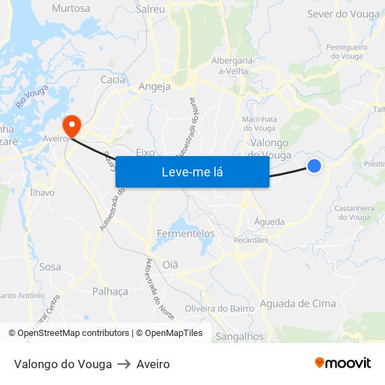 Valongo do Vouga to Aveiro map