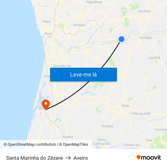 Santa Marinha do Zêzere to Aveiro map