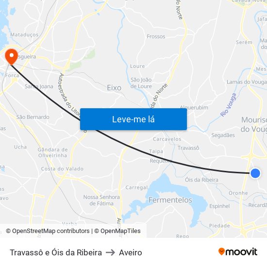 Travassô e Óis da Ribeira to Aveiro map