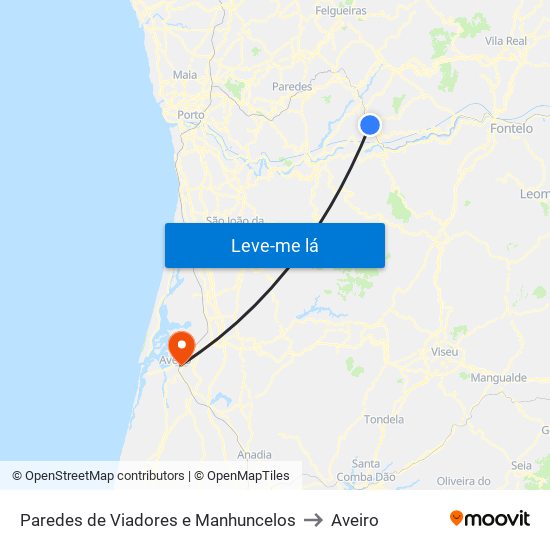 Paredes de Viadores e Manhuncelos to Aveiro map