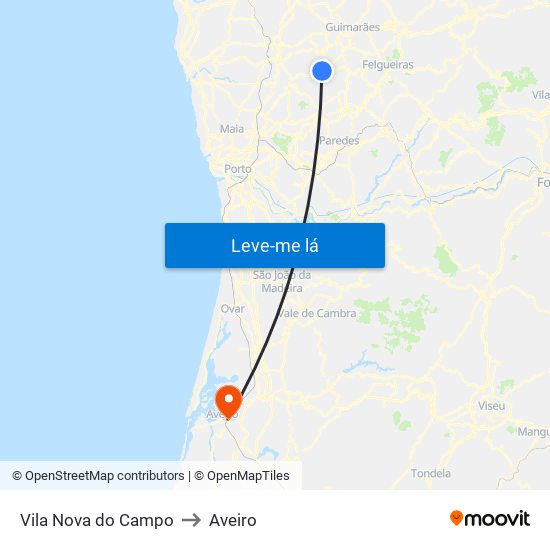 Vila Nova do Campo to Aveiro map