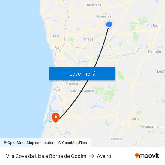 Vila Cova da Lixa e Borba de Godim to Aveiro map