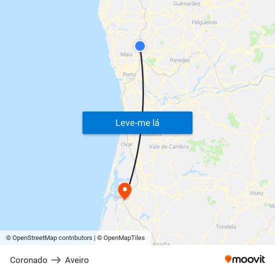 Coronado to Aveiro map