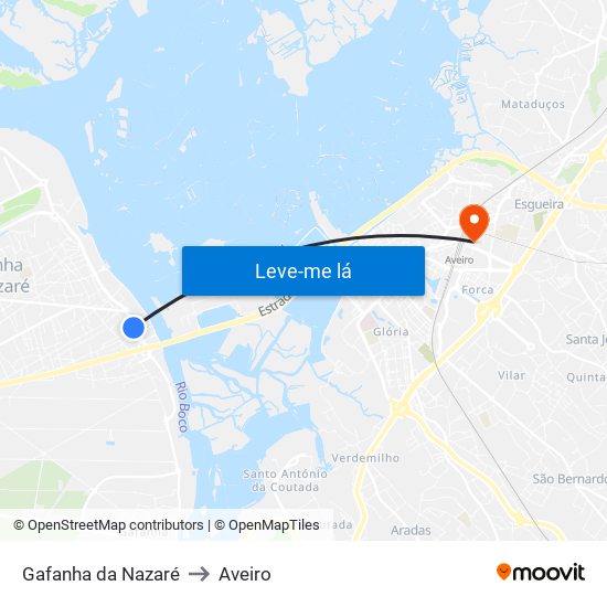 Gafanha da Nazaré to Aveiro map