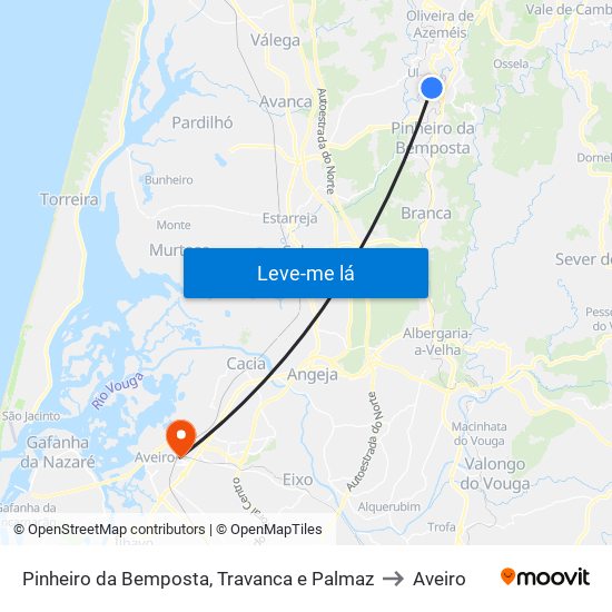 Pinheiro da Bemposta, Travanca e Palmaz to Aveiro map