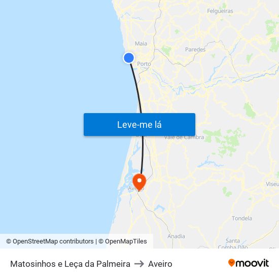 Matosinhos e Leça da Palmeira to Aveiro map