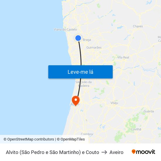 Alvito (São Pedro e São Martinho) e Couto to Aveiro map