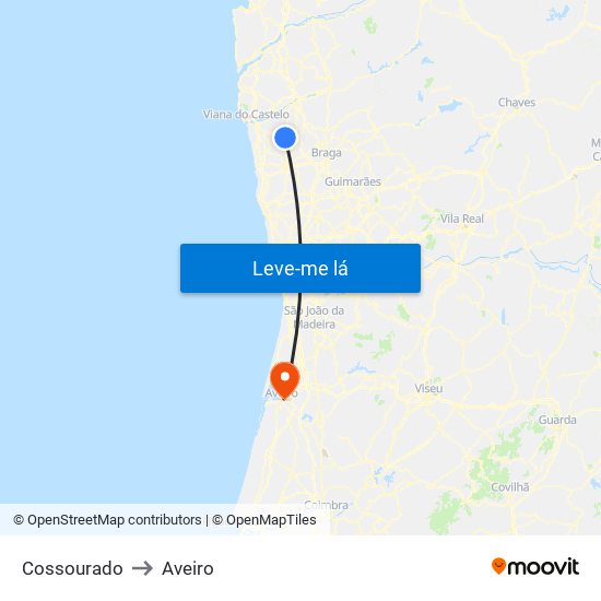 Cossourado to Aveiro map