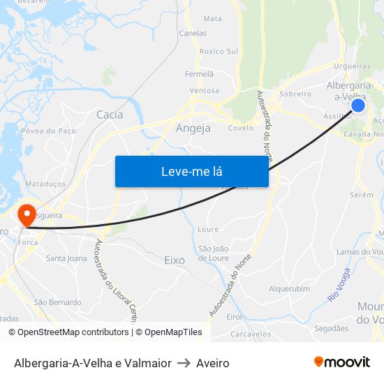Albergaria-A-Velha e Valmaior to Aveiro map