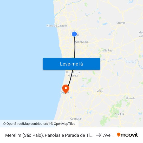 Merelim (São Paio), Panoias e Parada de Tibães to Aveiro map