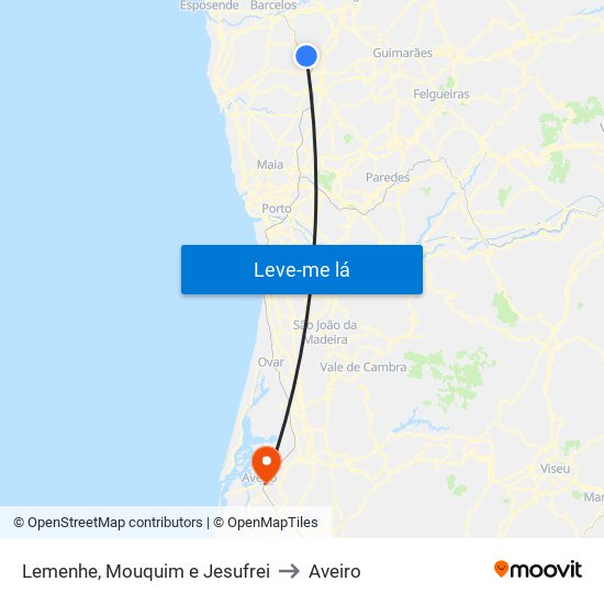 Lemenhe, Mouquim e Jesufrei to Aveiro map