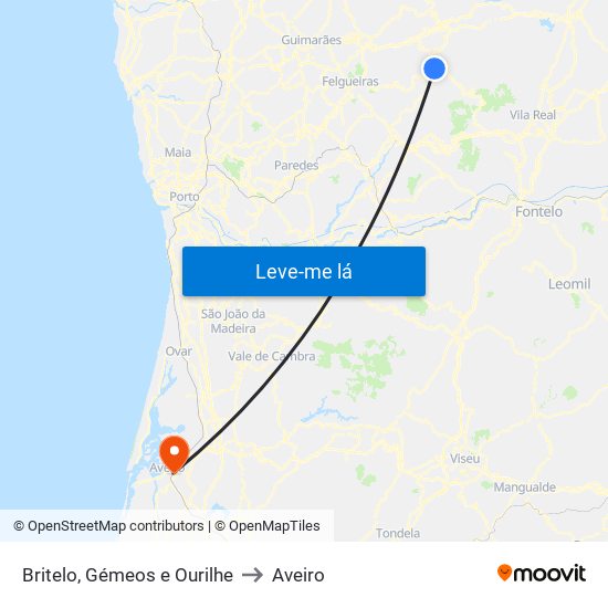 Britelo, Gémeos e Ourilhe to Aveiro map