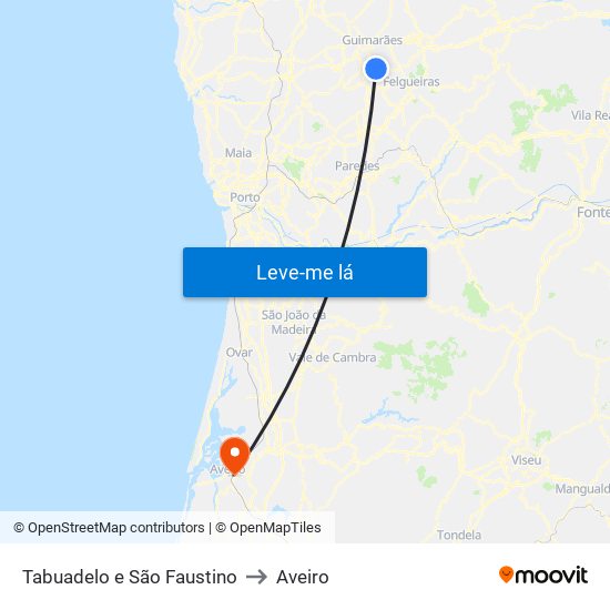 Tabuadelo e São Faustino to Aveiro map