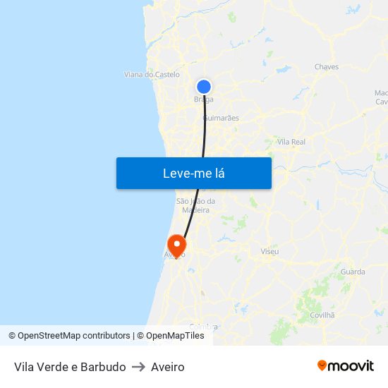 Vila Verde e Barbudo to Aveiro map