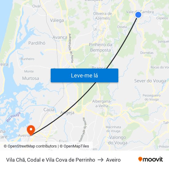 Vila Chã, Codal e Vila Cova de Perrinho to Aveiro map