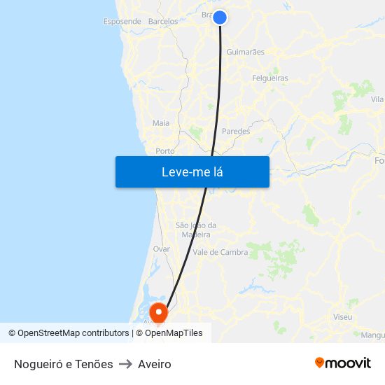 Nogueiró e Tenões to Aveiro map