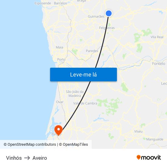 Vinhós to Aveiro map
