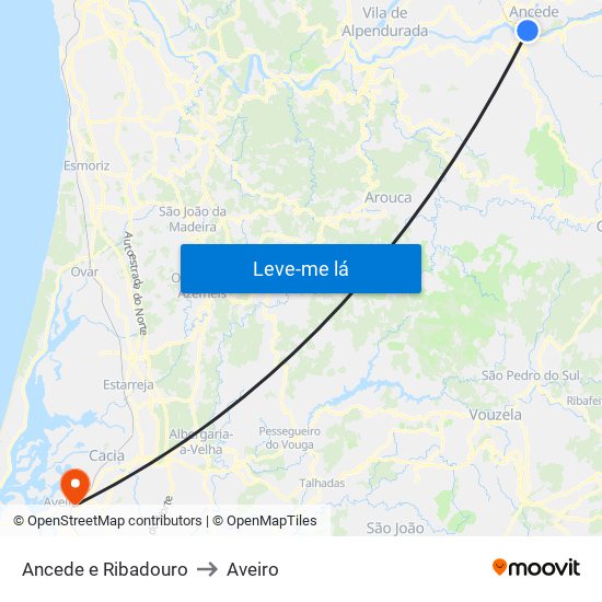 Ancede e Ribadouro to Aveiro map