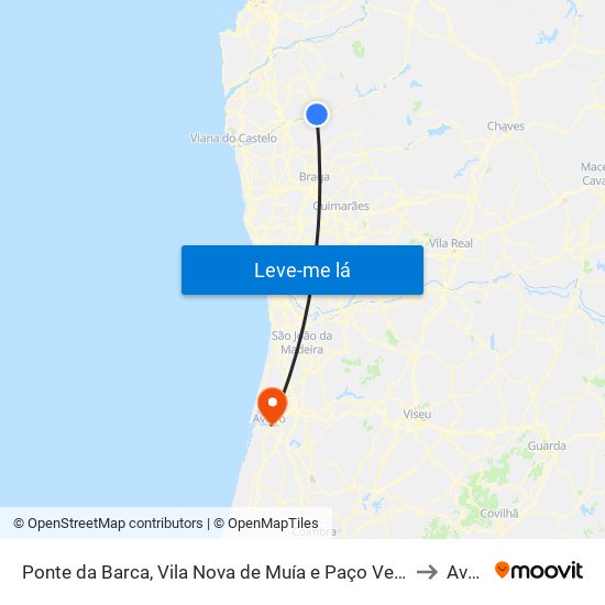 Ponte da Barca, Vila Nova de Muía e Paço Vedro de Magalhães to Aveiro map