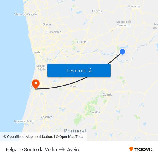 Felgar e Souto da Velha to Aveiro map