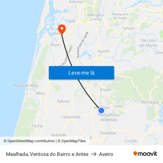 Mealhada, Ventosa do Bairro e Antes to Aveiro map