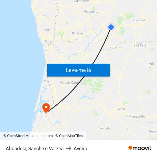 Aboadela, Sanche e Várzea to Aveiro map