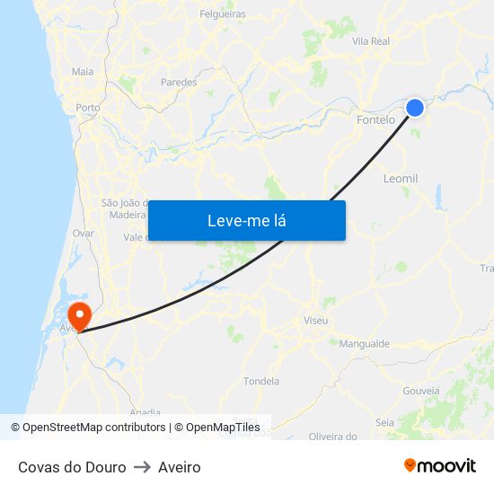 Covas do Douro to Aveiro map