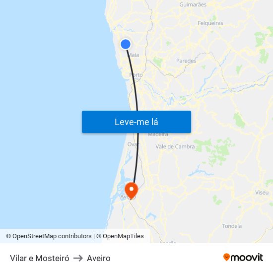 Vilar e Mosteiró to Aveiro map