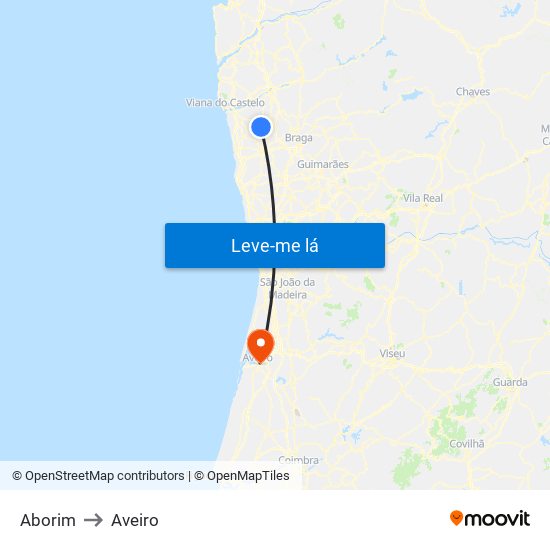 Aborim to Aveiro map