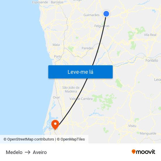 Medelo to Aveiro map