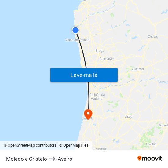Moledo e Cristelo to Aveiro map