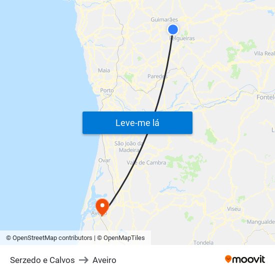 Serzedo e Calvos to Aveiro map
