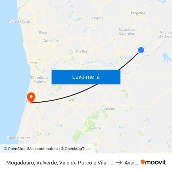 Mogadouro, Valverde, Vale de Porco e Vilar de Rei to Aveiro map