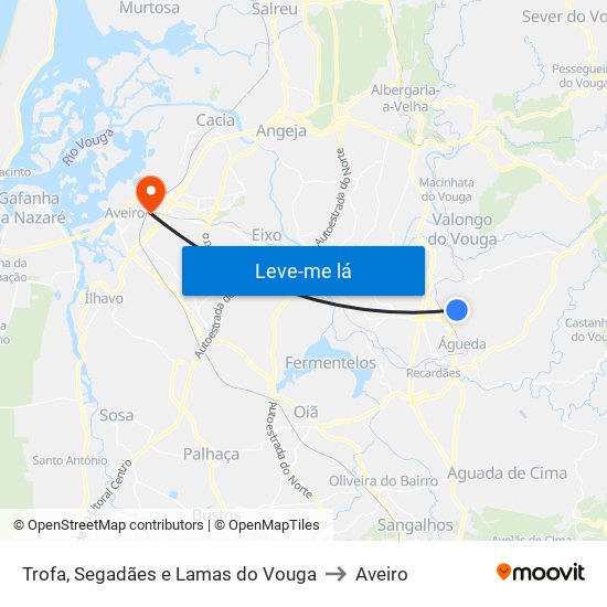 Trofa, Segadães e Lamas do Vouga to Aveiro map