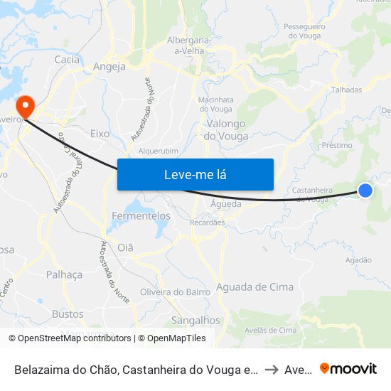 Belazaima do Chão, Castanheira do Vouga e Agadão to Aveiro map