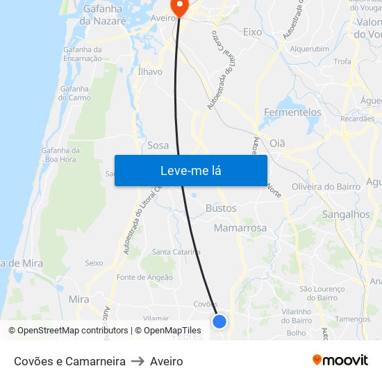 Covões e Camarneira to Aveiro map