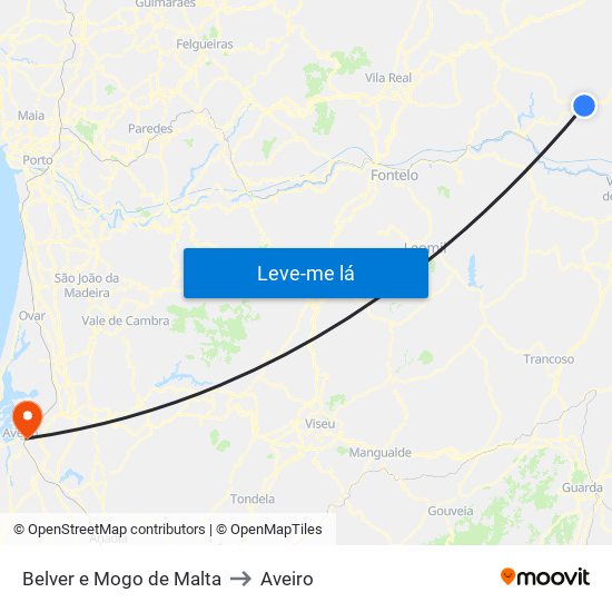 Belver e Mogo de Malta to Aveiro map